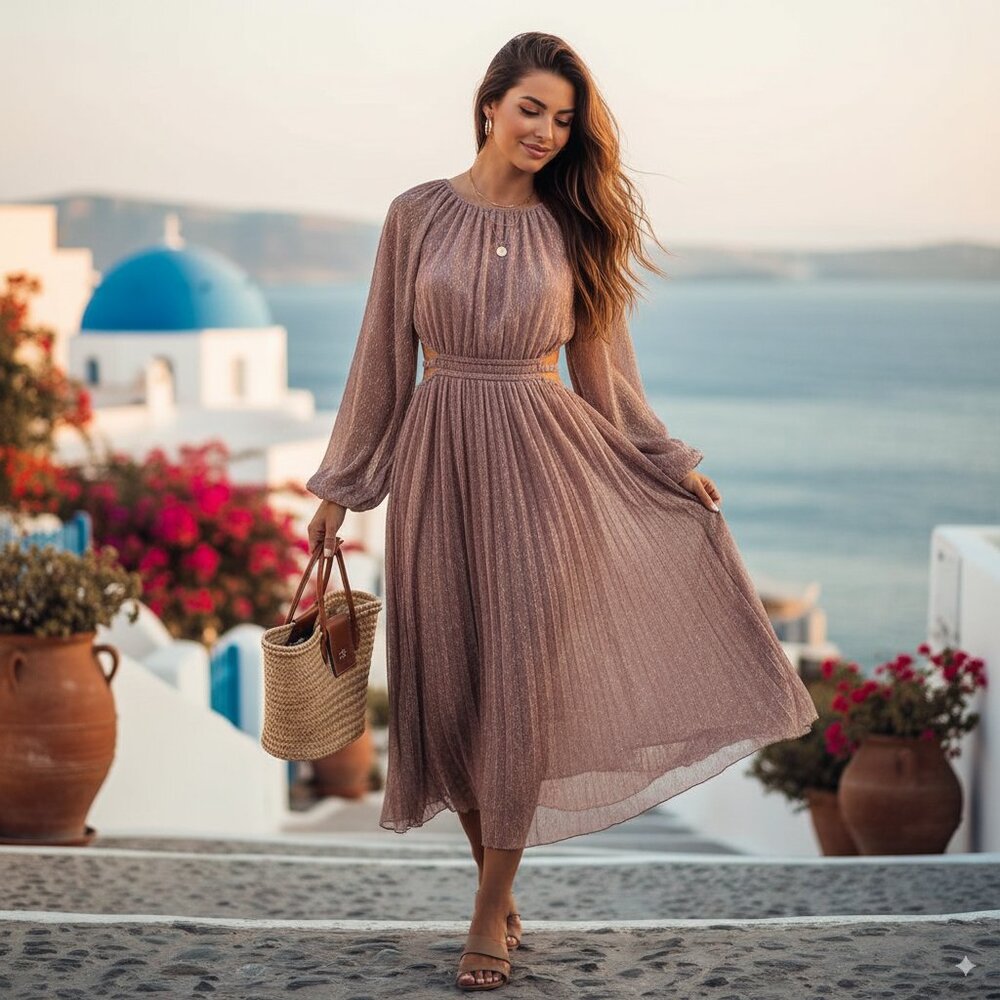 NWT Moon River Pleated Metallic Dress